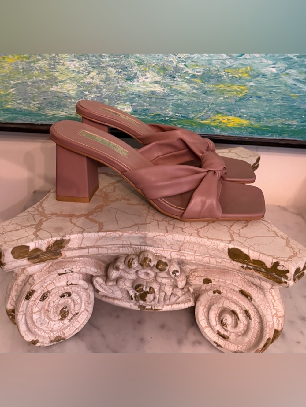 Billini Una Slide Sandal with Knotted Block Heel Mule in Mauve NWOT